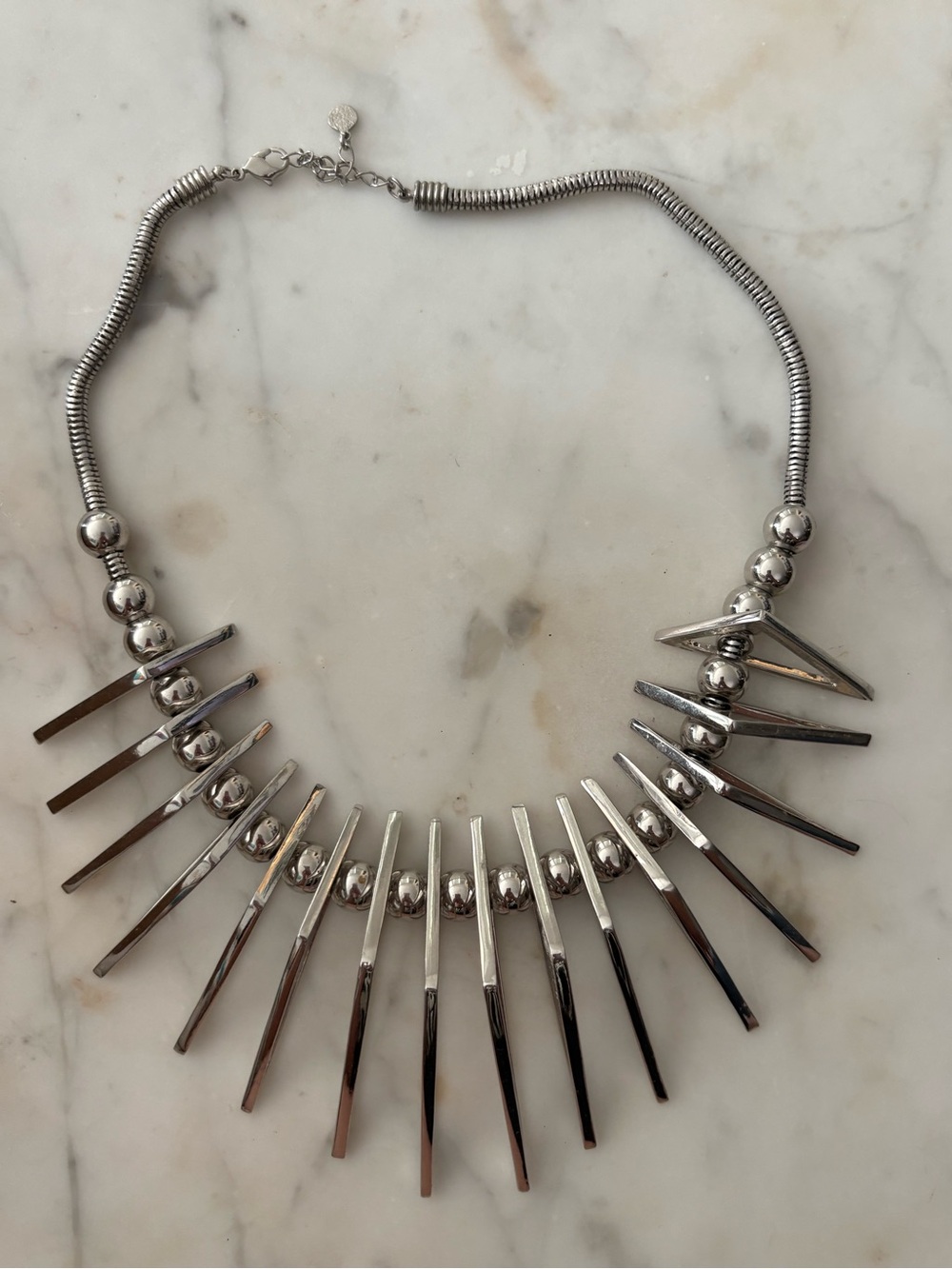 3D Silver Spike Statement Necklace - Women Jewelry